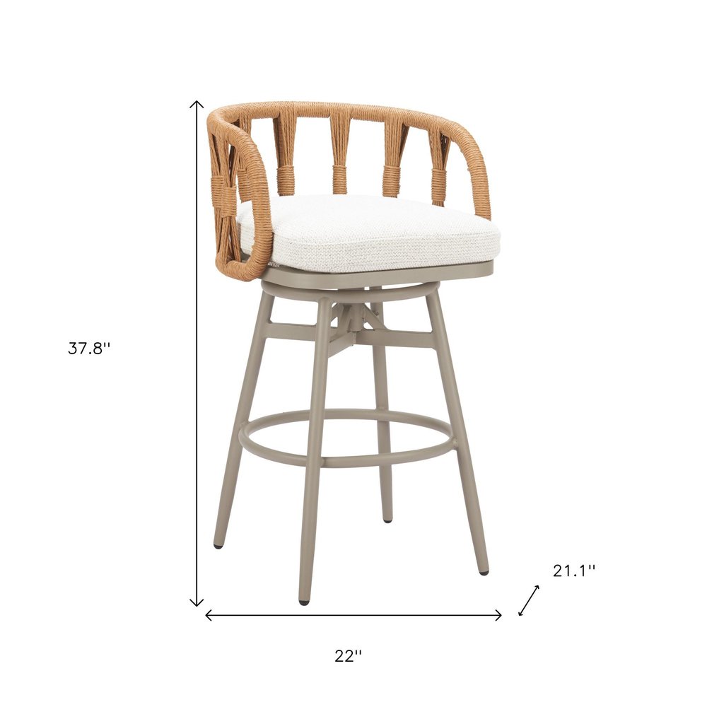 38" Gray and Brown Faux Rattan Outdoor Swivel Bar Chair
