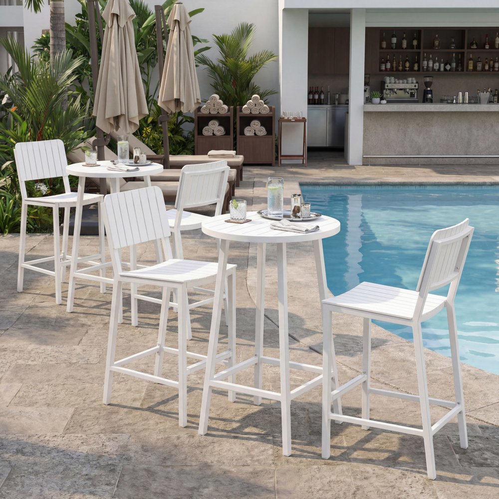 45" White Metal Outdoor Bar Chair