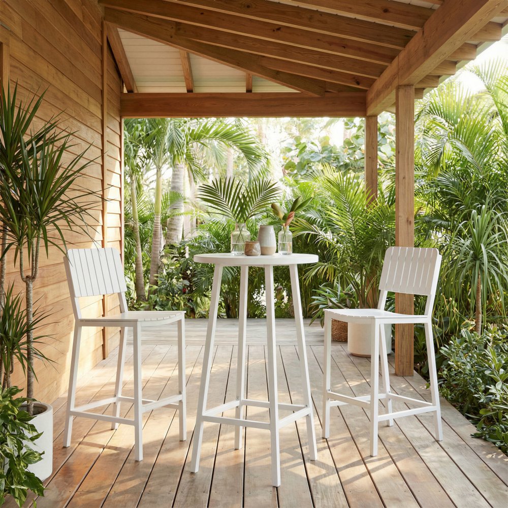 45" White Metal Outdoor Bar Chair