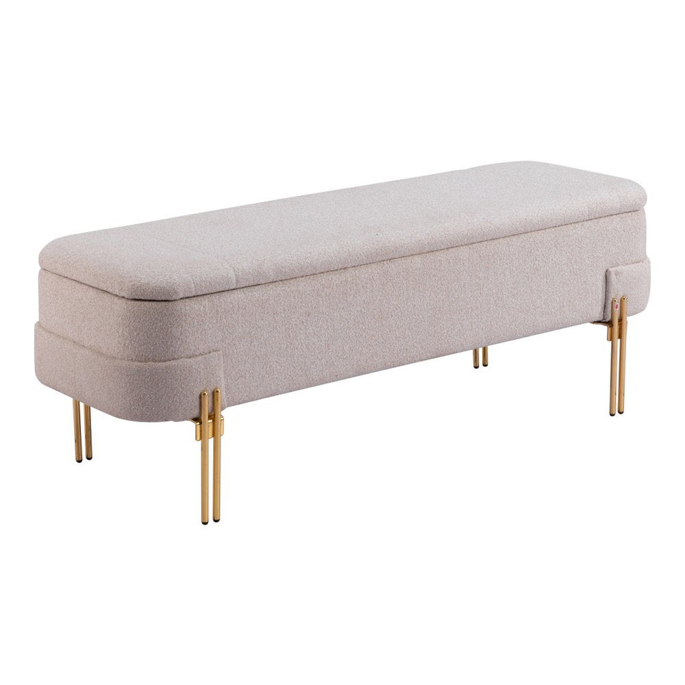 47" Beige and Gold Contemporary Bench with Storage