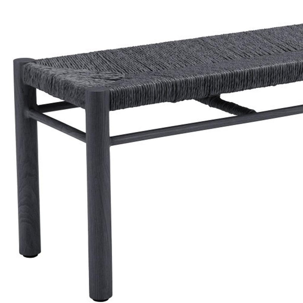 48" Black Metal And Faux Rattan Garden Patio Bench