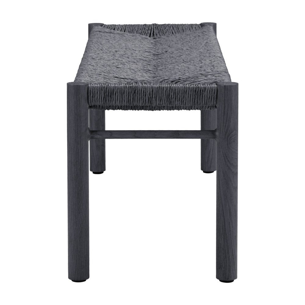 48" Black Metal And Faux Rattan Garden Patio Bench