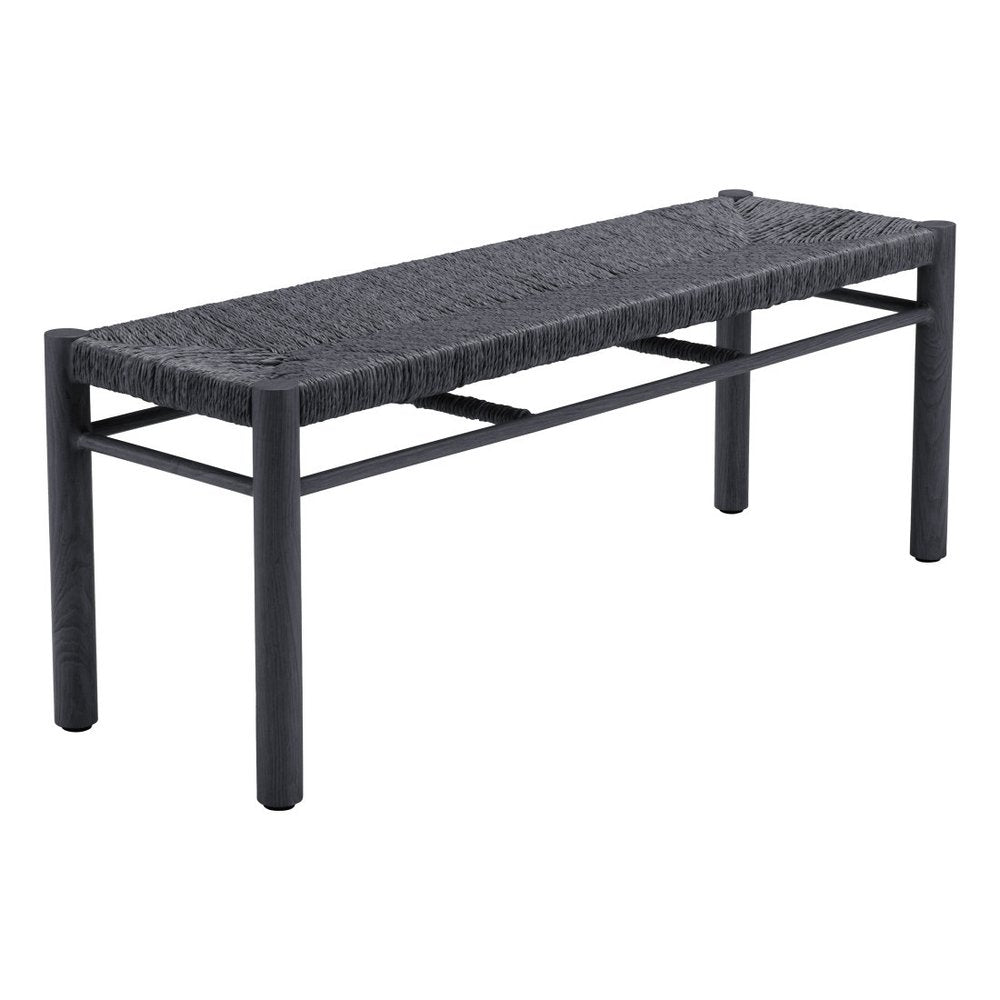 48" Black Metal And Faux Rattan Garden Patio Bench