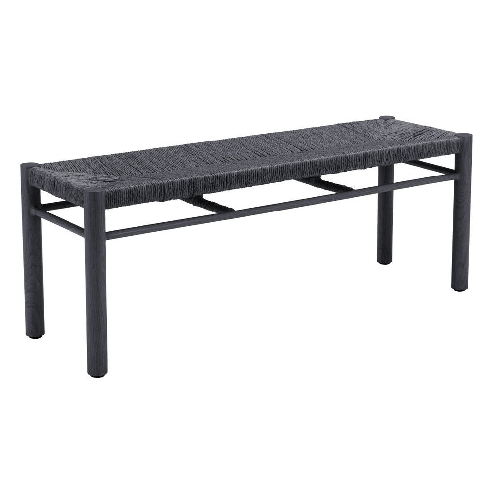 48" Black Metal And Faux Rattan Garden Patio Bench