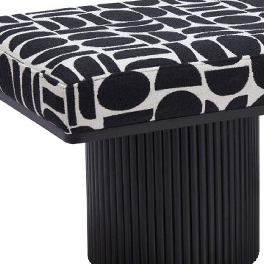 49" White and Black Abstract Pedestal Bench