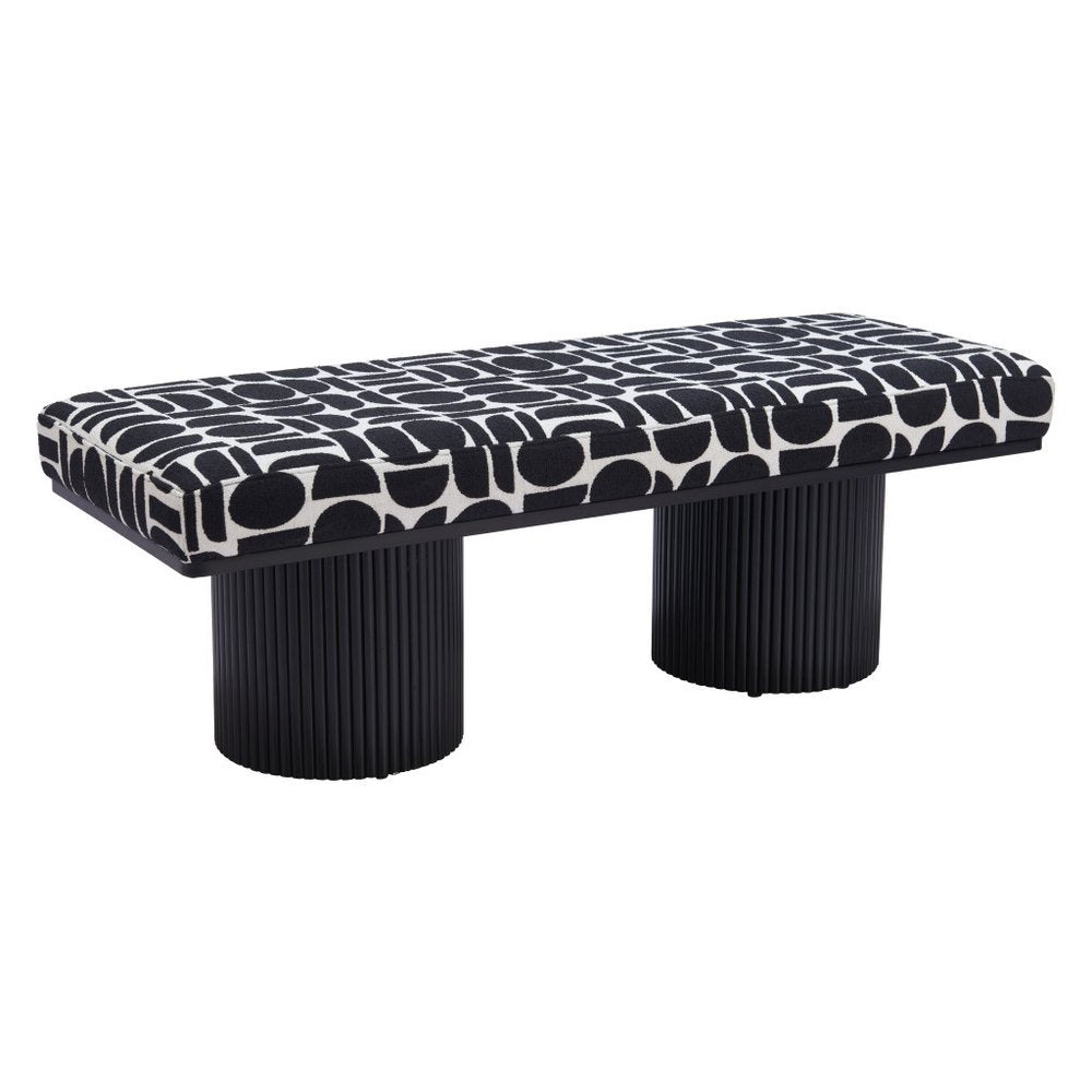 49" White and Black Abstract Pedestal Bench