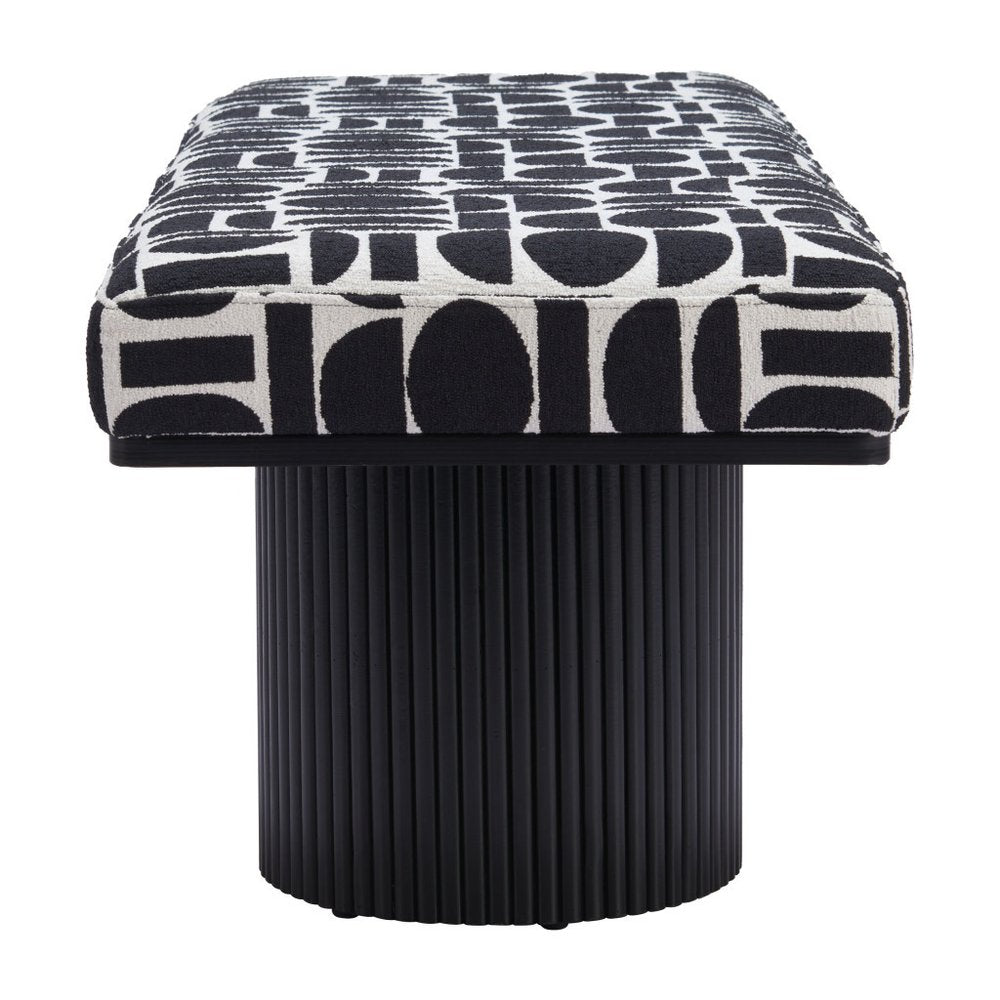49" White and Black Abstract Pedestal Bench