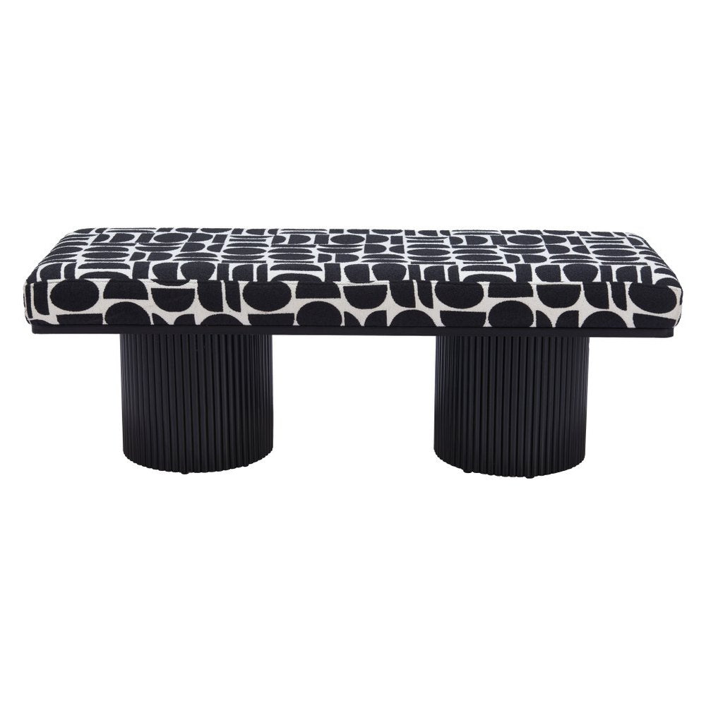 49" White and Black Abstract Pedestal Bench