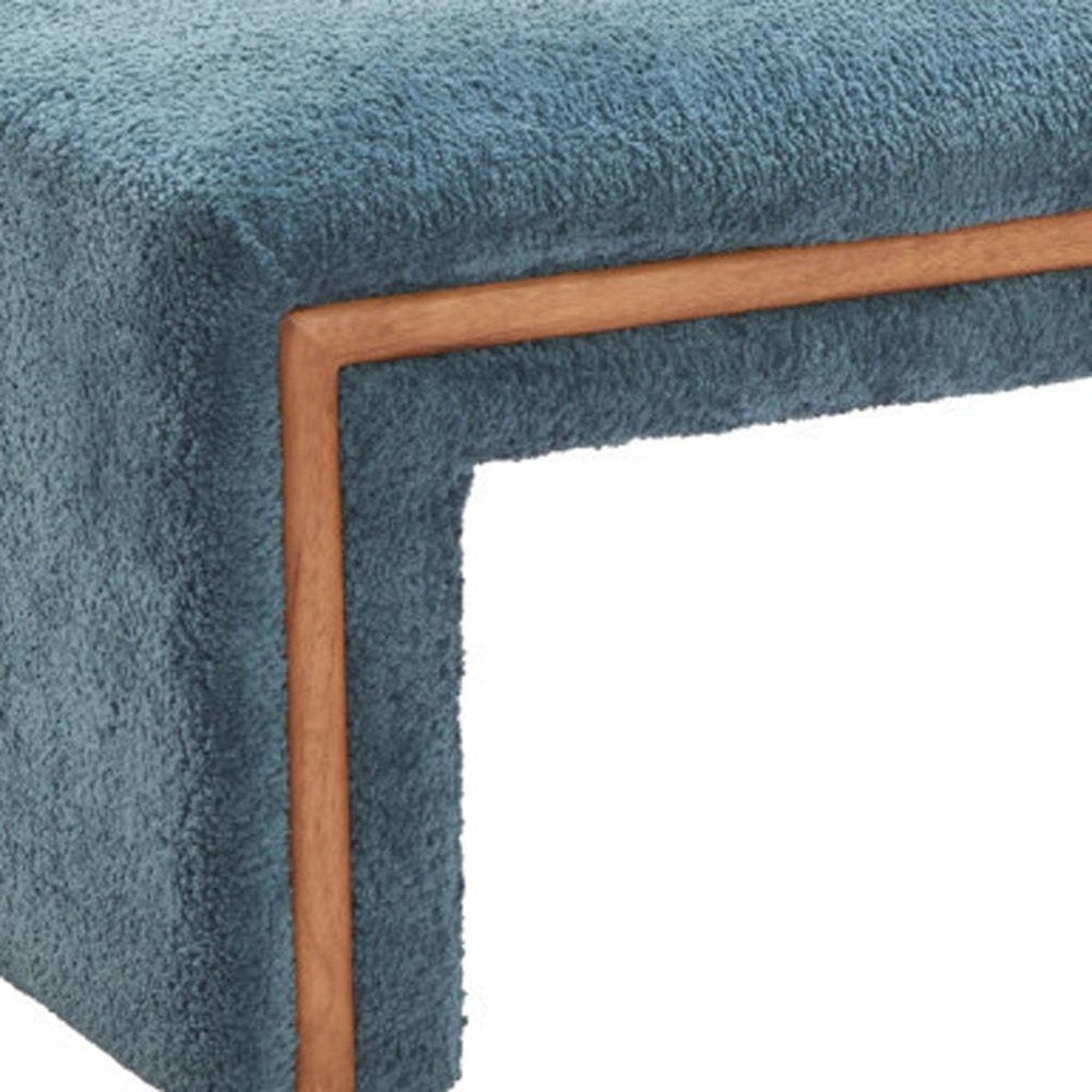 56" Blue and Brown Wood Outline Bench