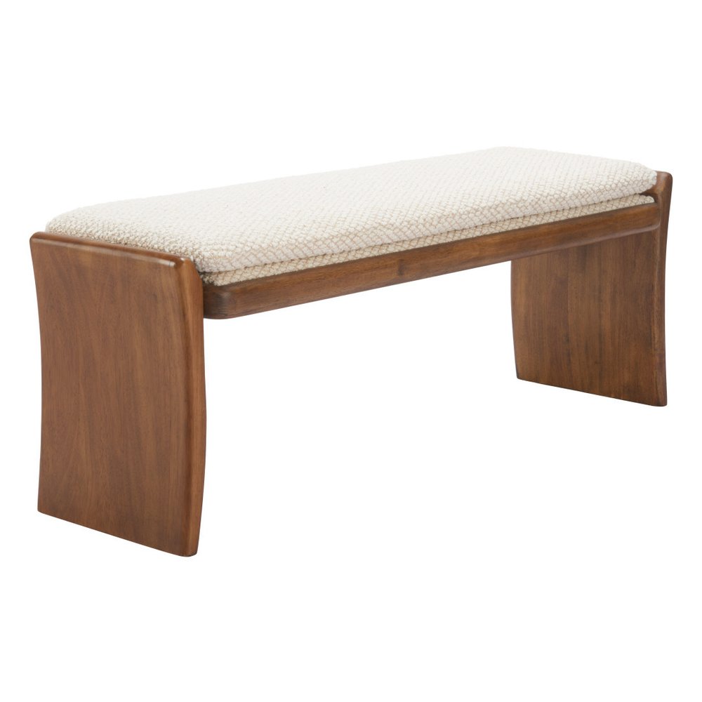 48" Beige and Brown Curved Scandinavian Bench