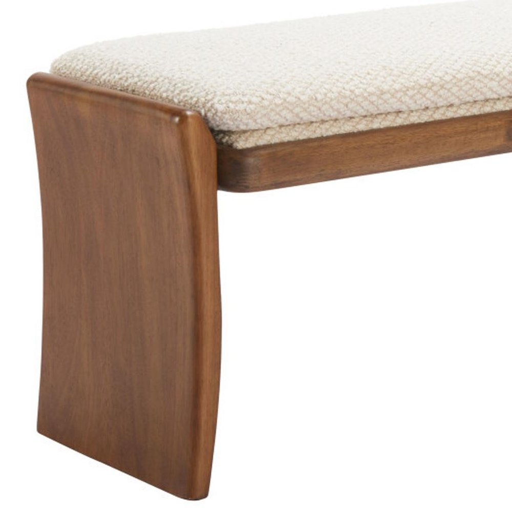 48" Beige and Brown Curved Scandinavian Bench