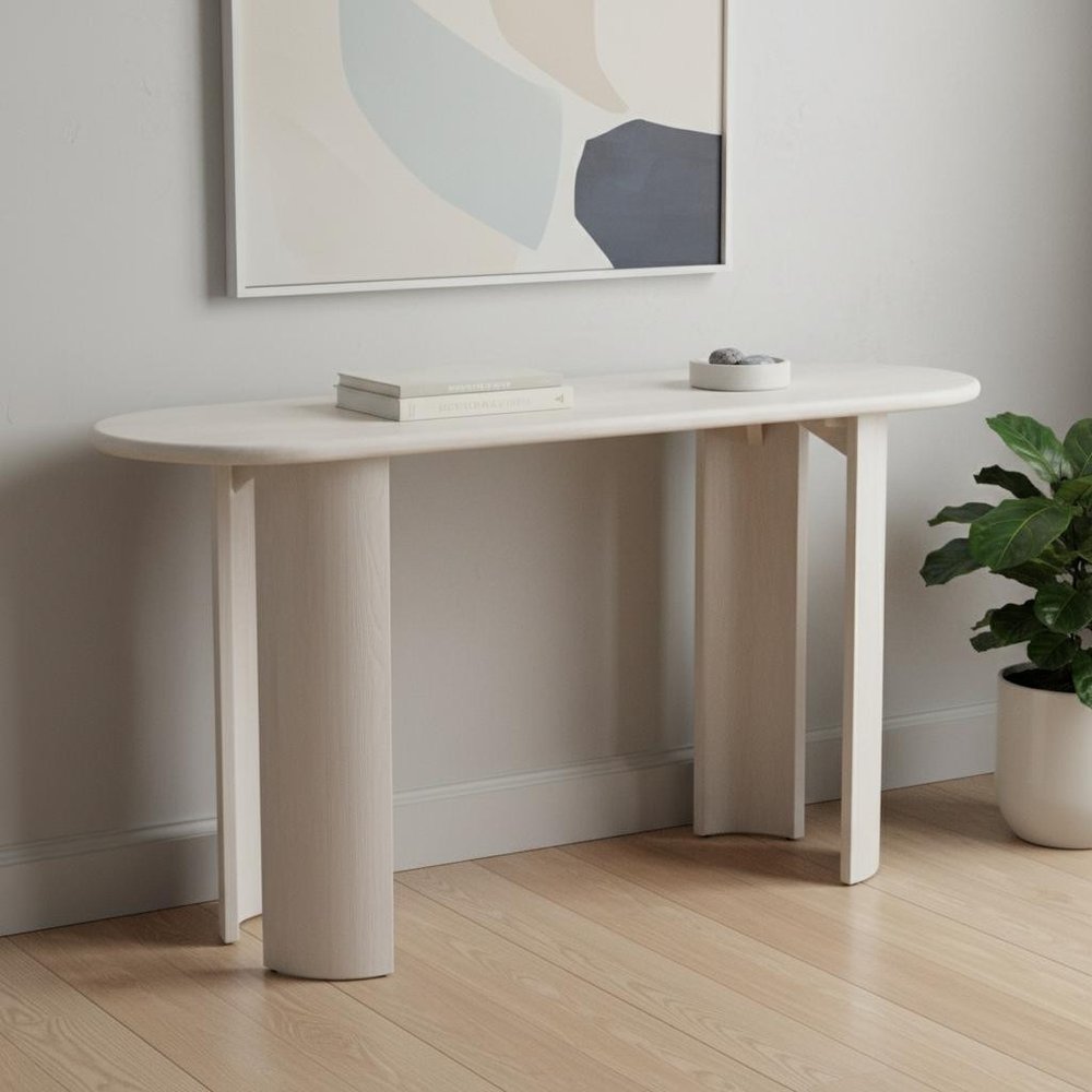 58" White Oval Wood Console Table