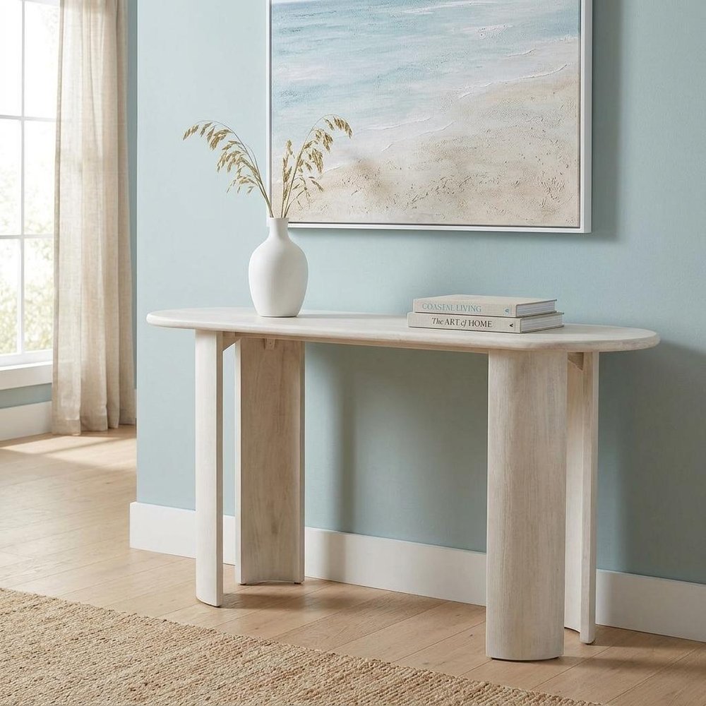 58" White Oval Wood Console Table