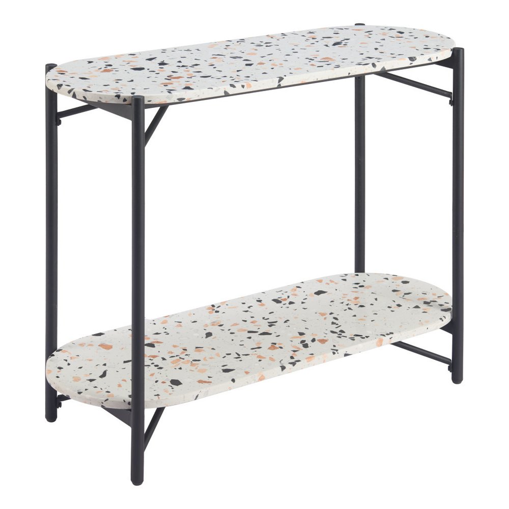36" White and Black Faux Terrazzo Oval Console Table