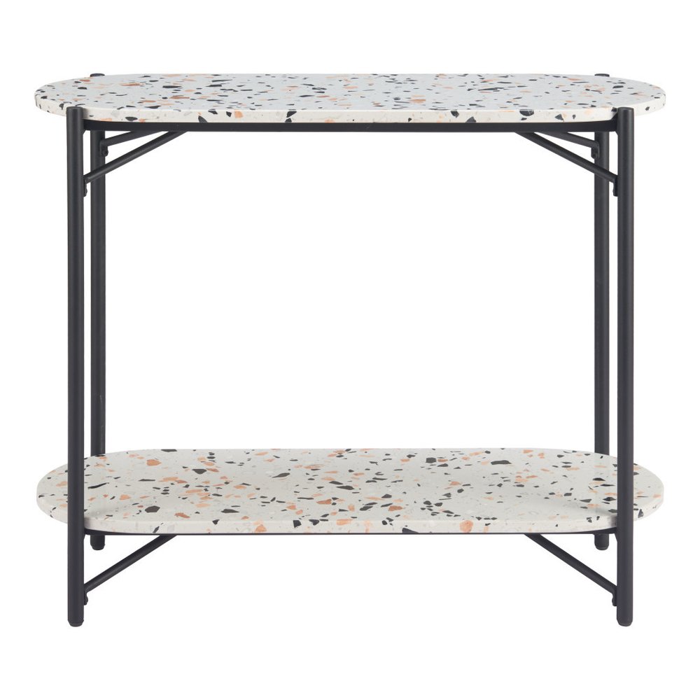 36" White and Black Faux Terrazzo Oval Console Table