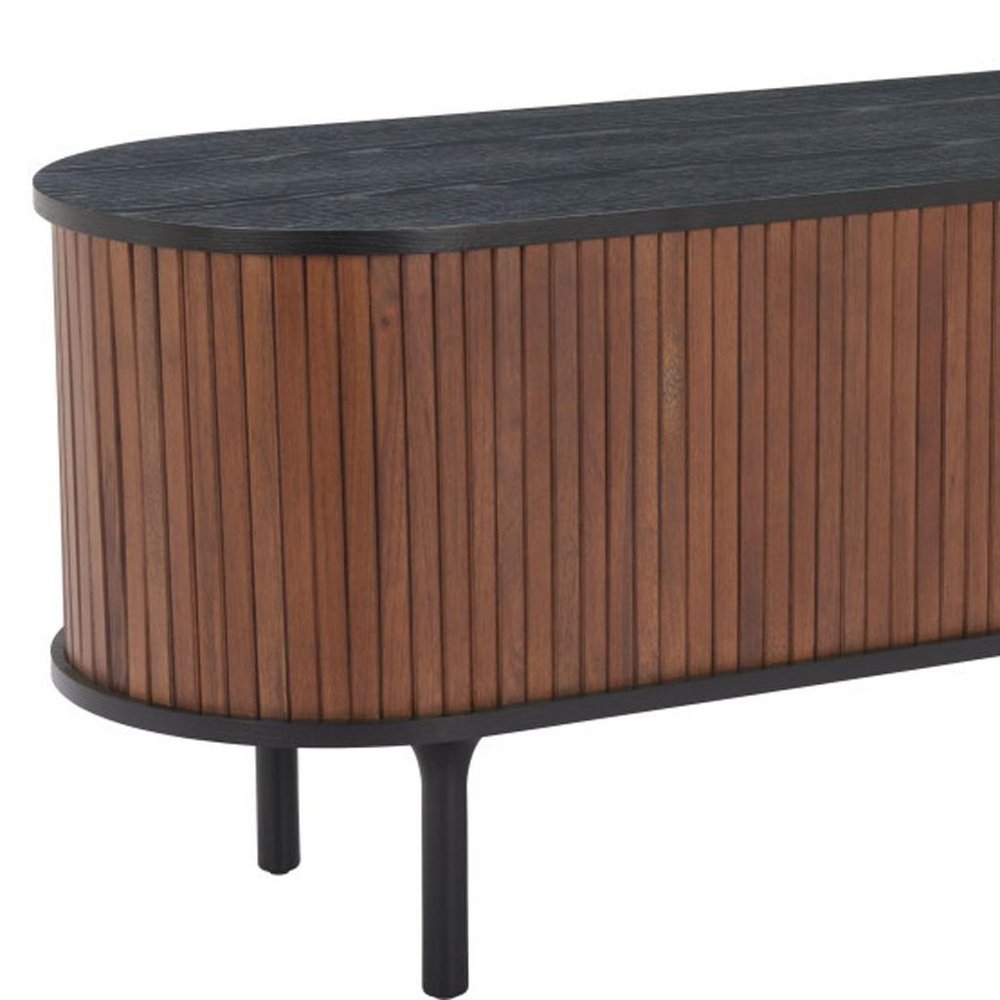 60" Brown and Black Fluted Wood Oval Sideboard