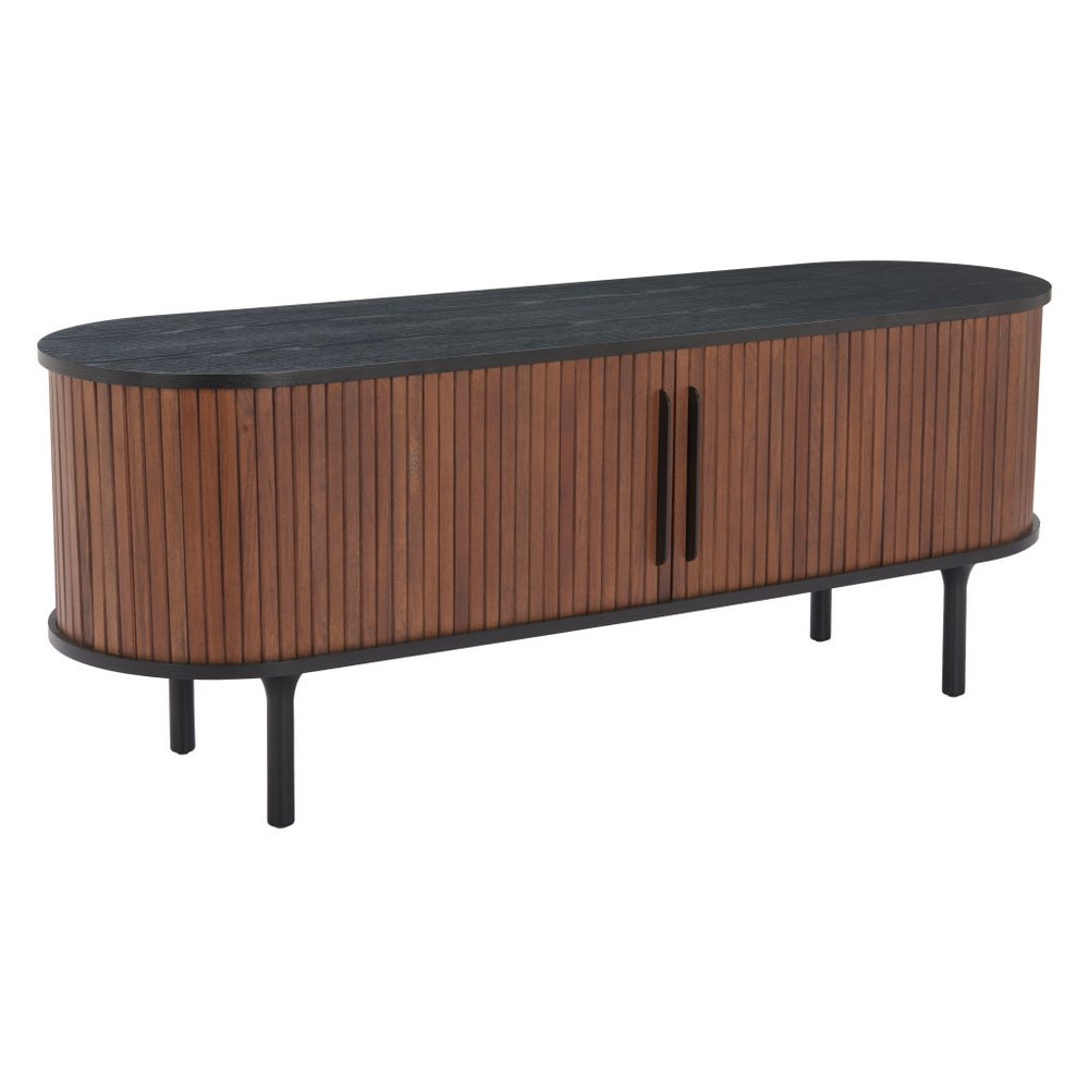 60" Brown and Black Fluted Wood Oval Sideboard