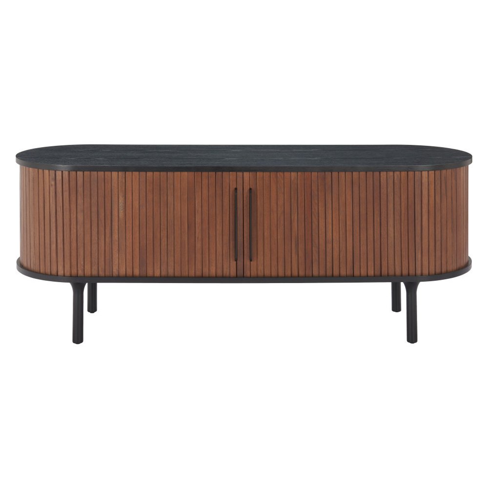 60" Brown and Black Fluted Wood Oval Sideboard