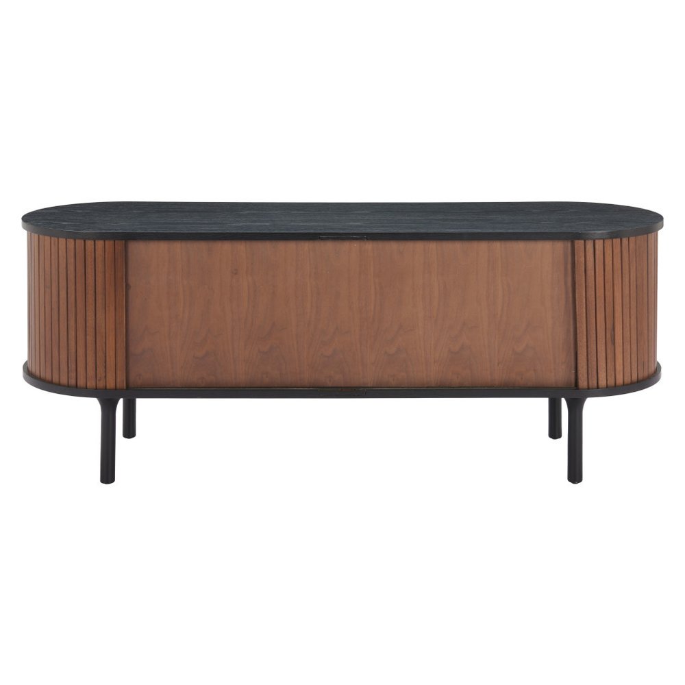 60" Brown and Black Fluted Wood Oval Sideboard