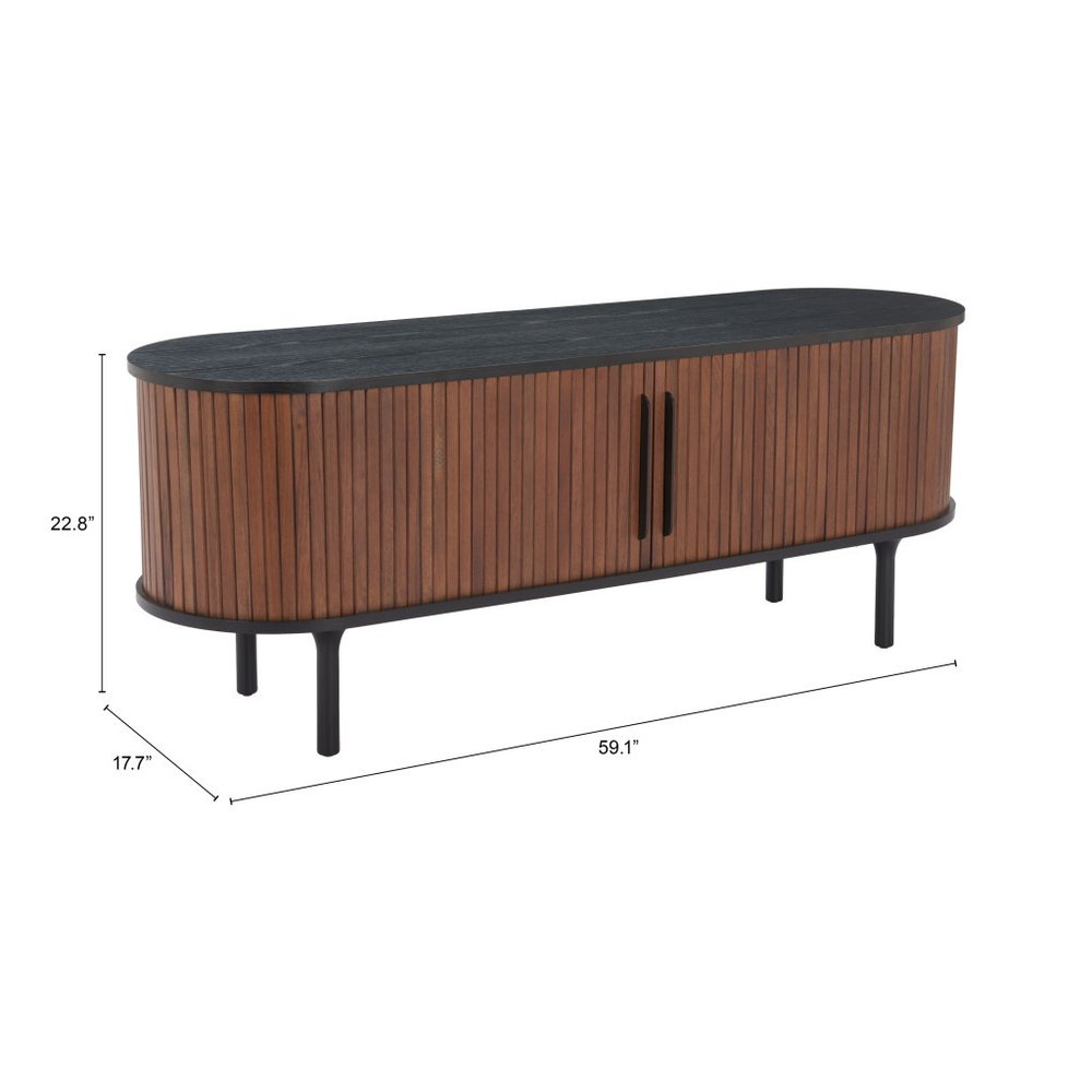 60" Brown and Black Fluted Wood Oval Sideboard