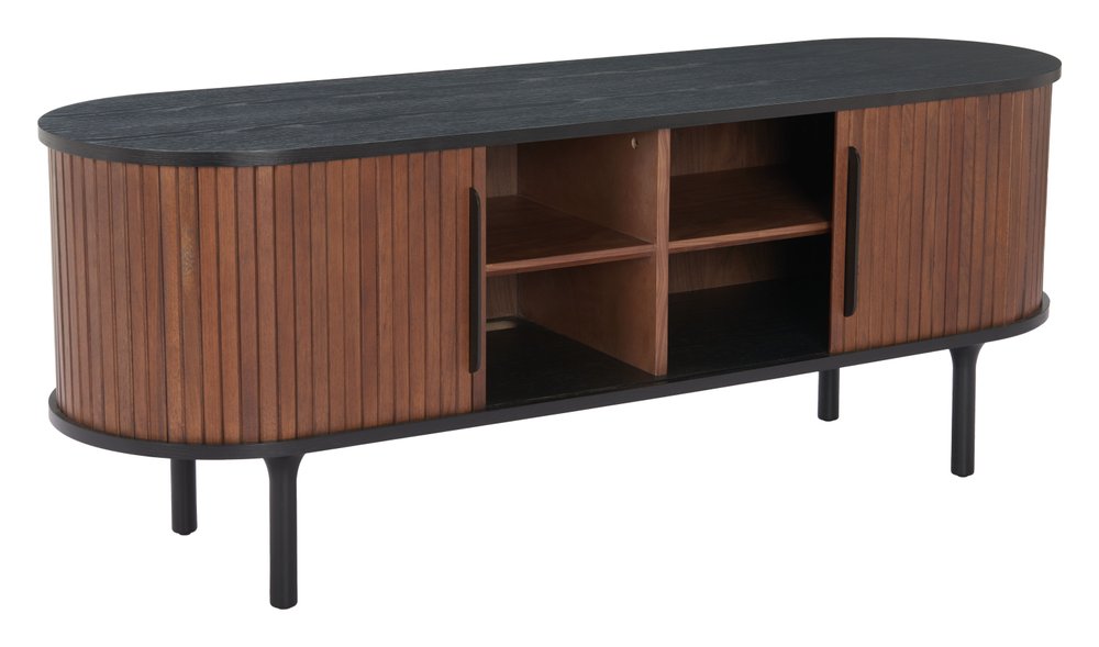 60" Brown and Black Fluted Wood Oval Sideboard
