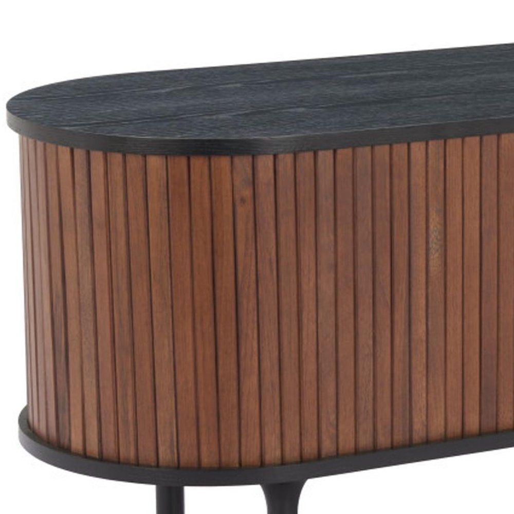 60" Brown and Black Fluted Wood Oval Sideboard