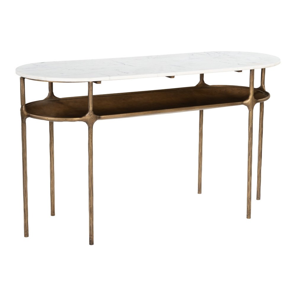 50" White and Brass Marble Oval Platform Console Table