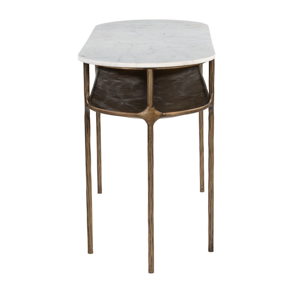 50" White and Brass Marble Oval Platform Console Table