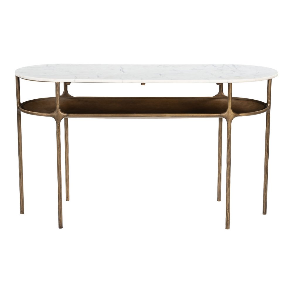 50" White and Brass Marble Oval Platform Console Table