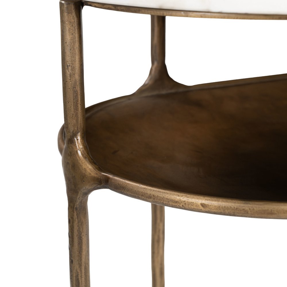 50" White and Brass Marble Oval Platform Console Table