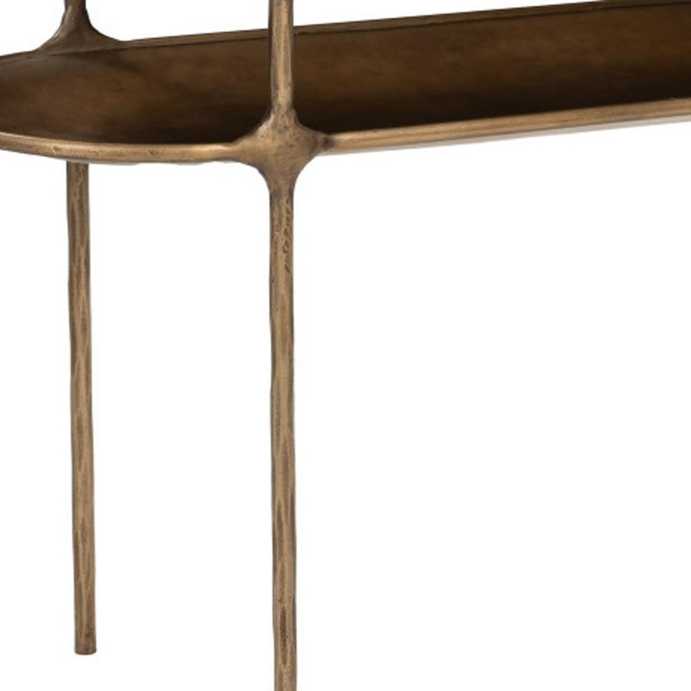 50" White and Brass Marble Oval Platform Console Table