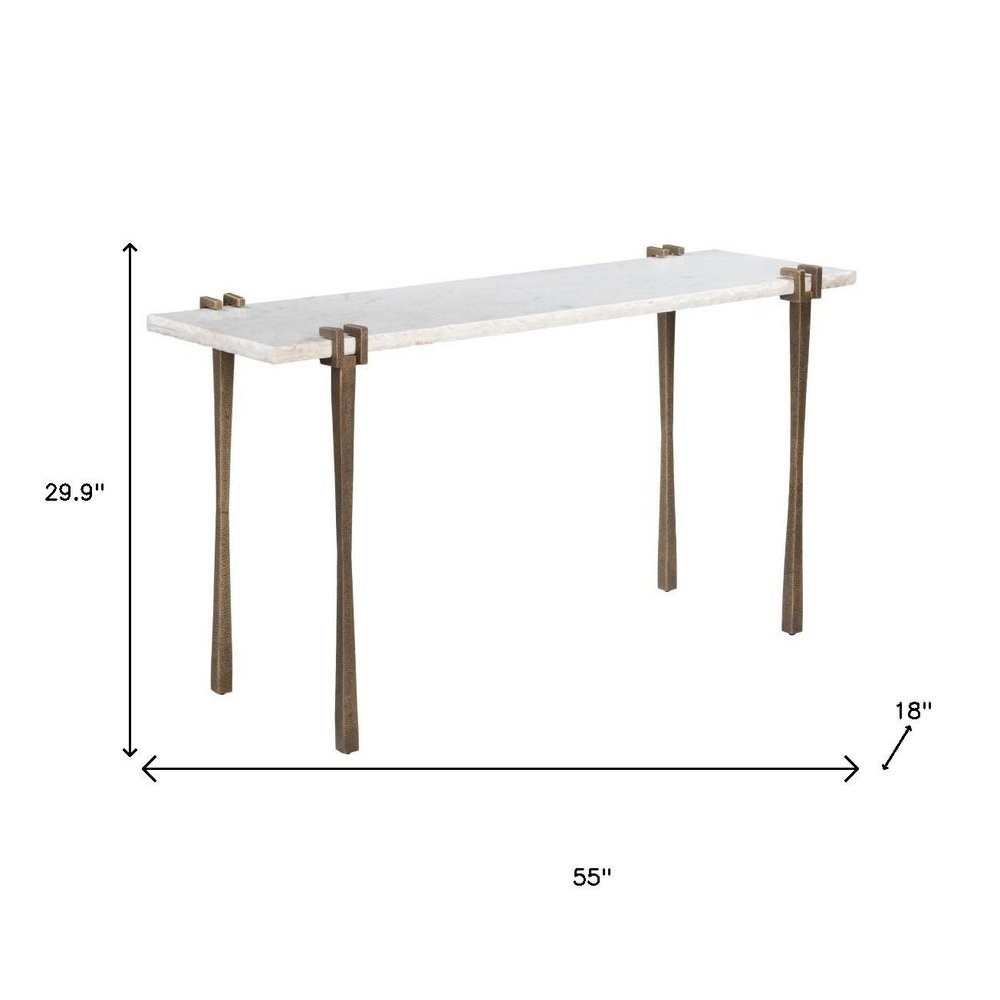 55" White and Bronze Marble Console Table