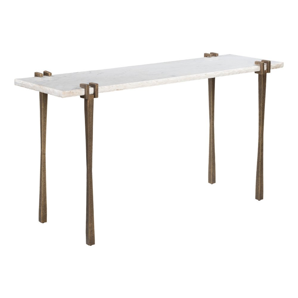 55" White and Bronze Marble Console Table