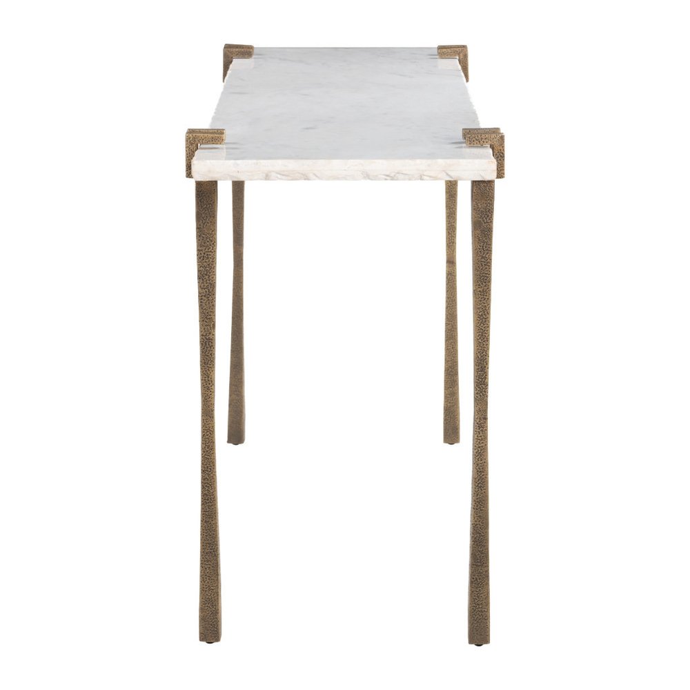 55" White and Bronze Marble Console Table