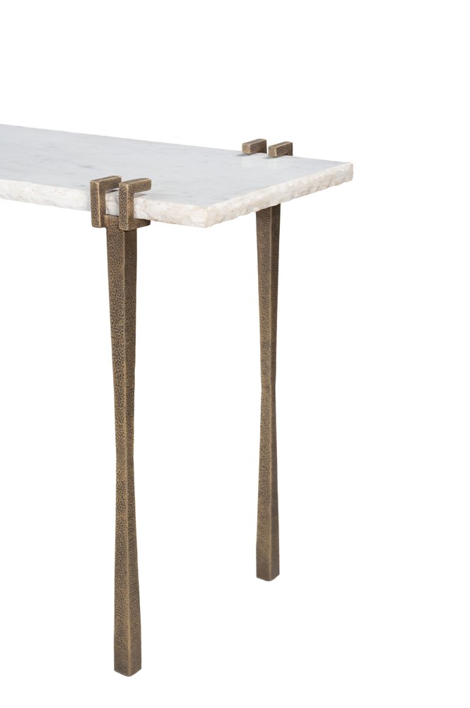 55" White and Bronze Marble Console Table