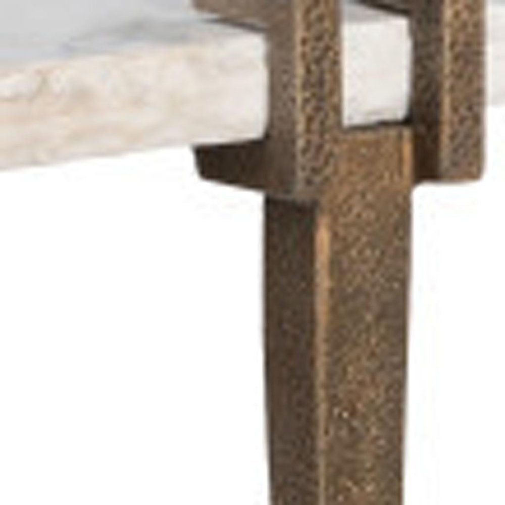 55" White and Bronze Marble Console Table