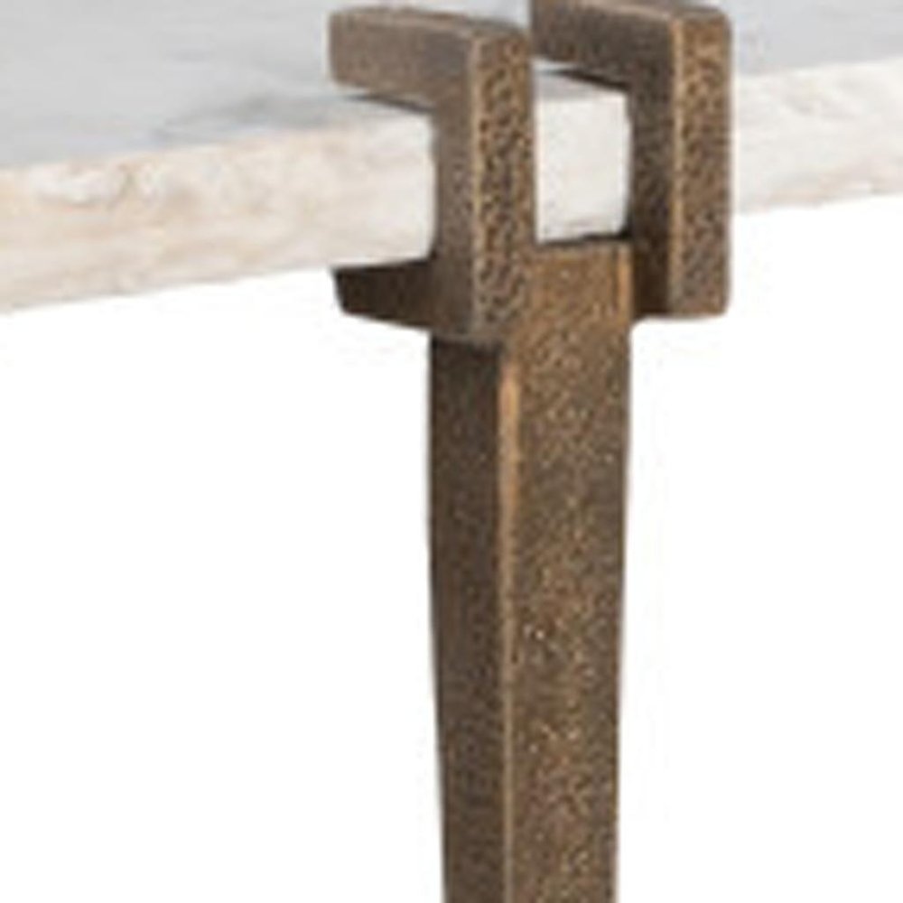 55" White and Bronze Marble Console Table