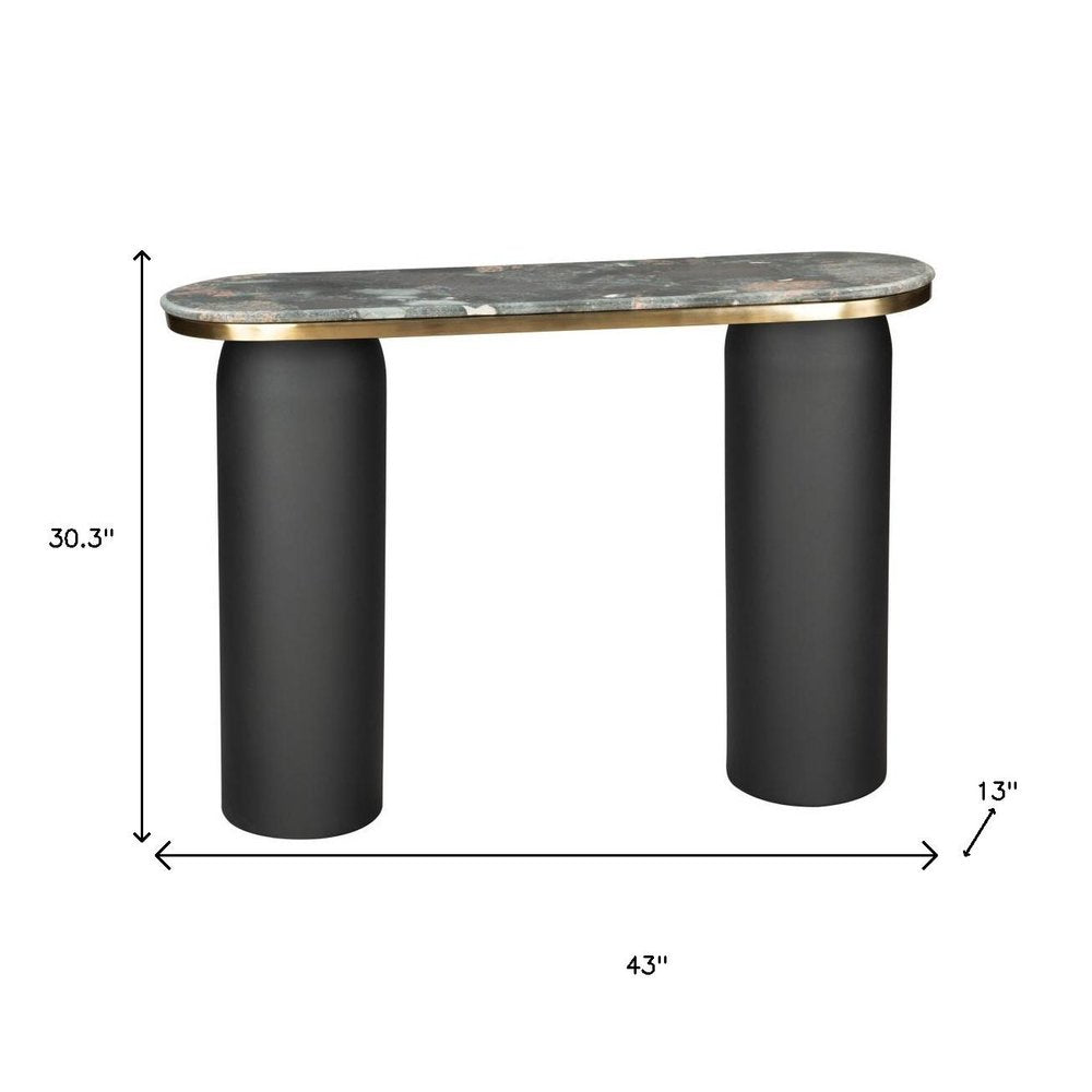 42" Black and Gold Marble Double Pedestal Console Table