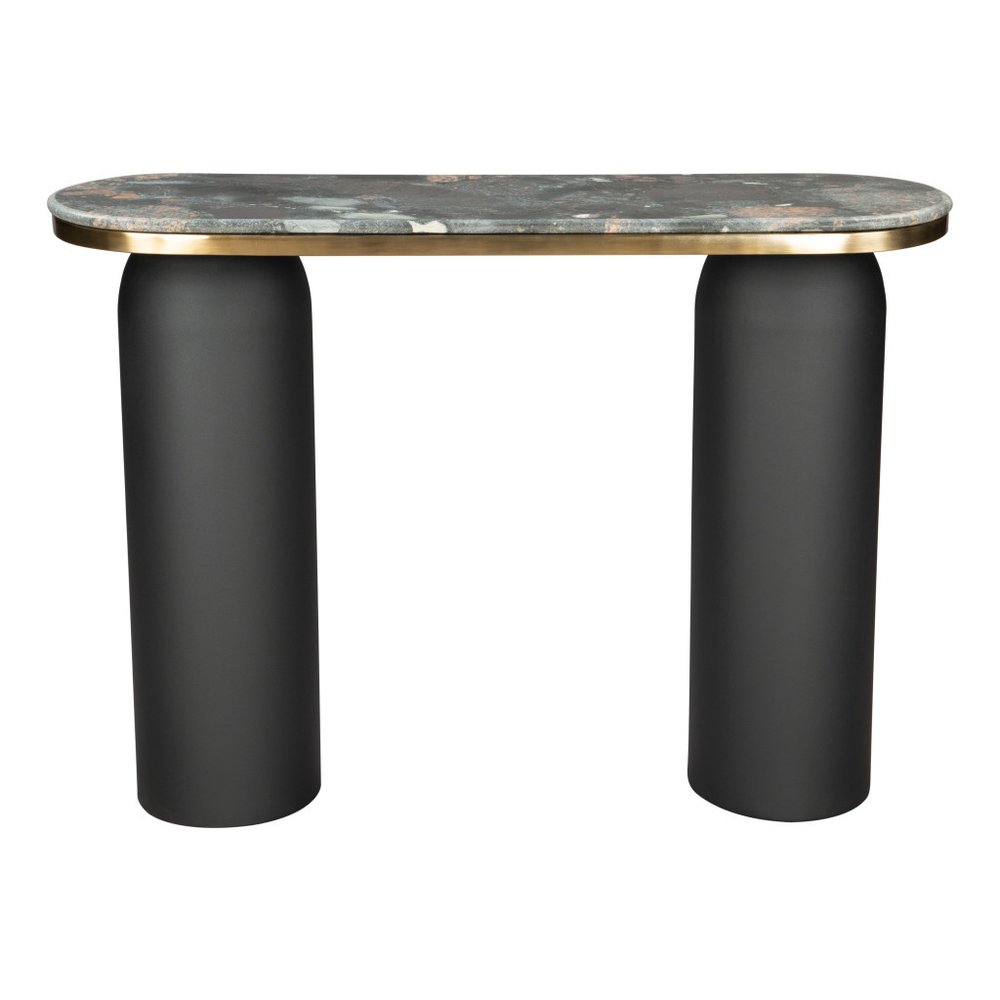 42" Black and Gold Marble Double Pedestal Console Table