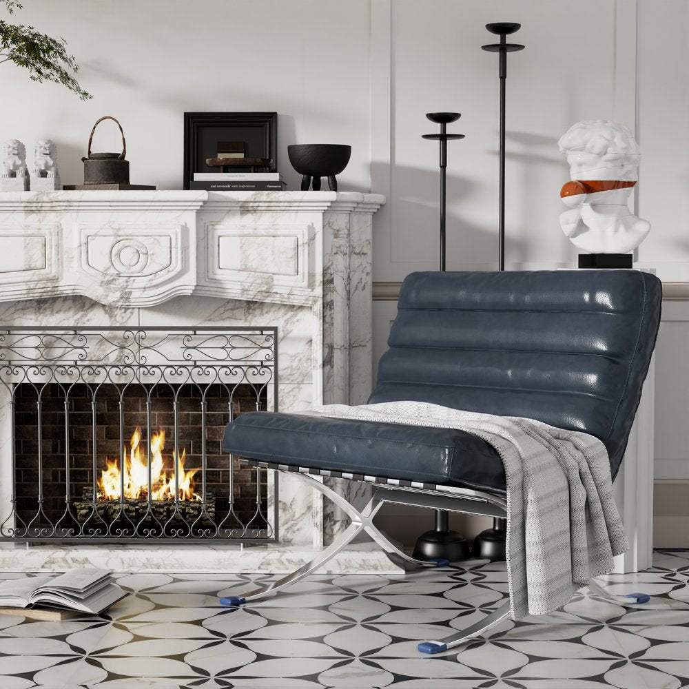 29" Leather Horizontal Tufted Armless Lounge Chair