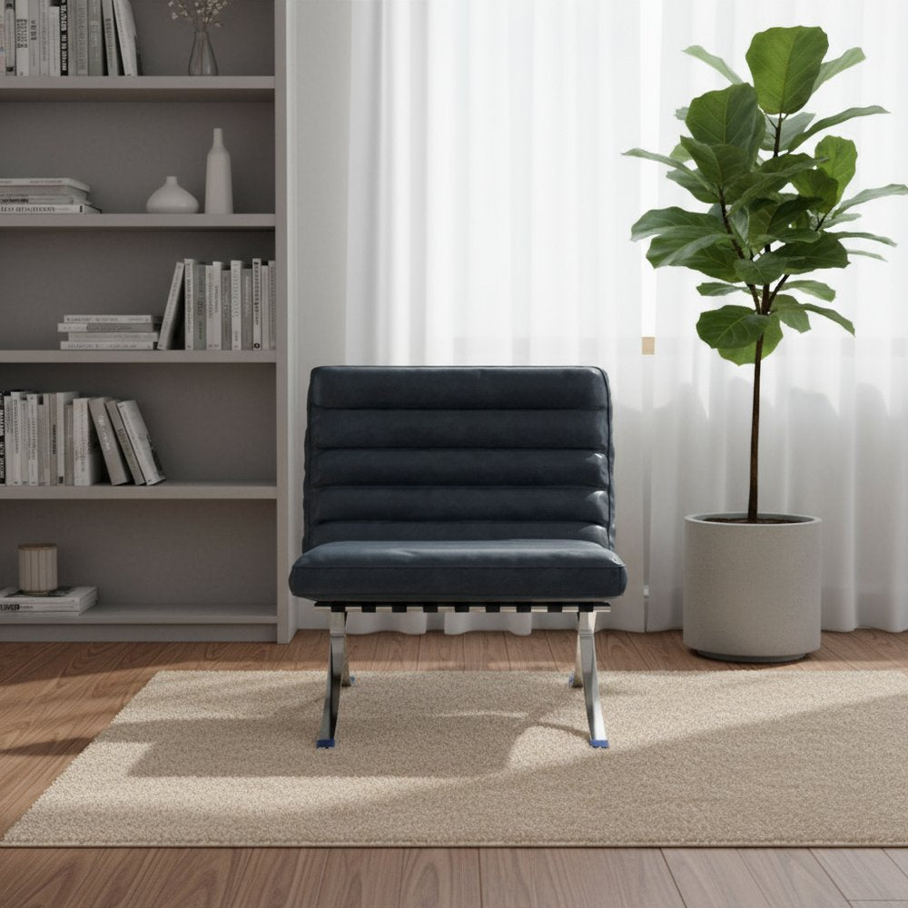 29" Leather Horizontal Tufted Armless Lounge Chair