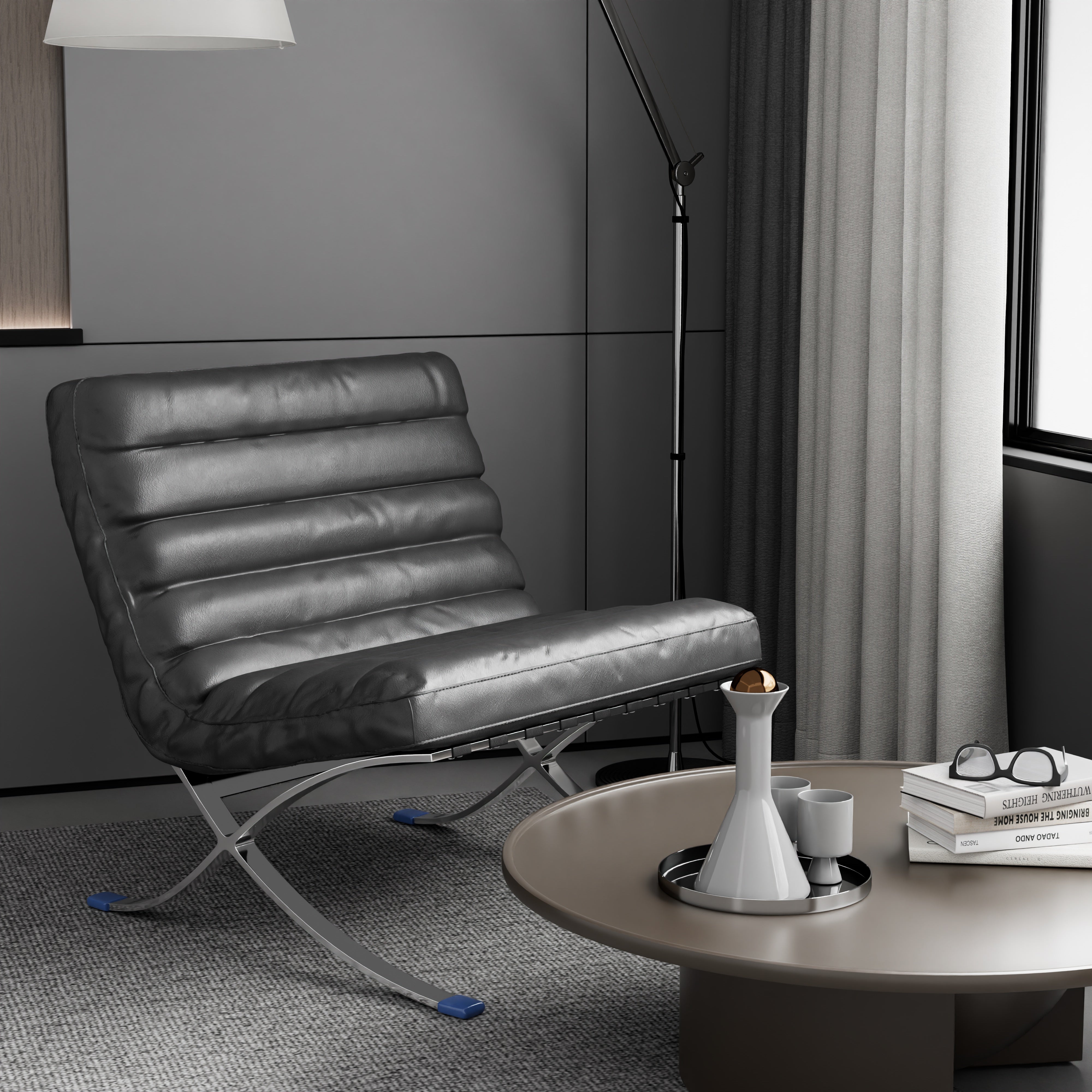 29" Leather Horizontal Tufted Armless Lounge Chair