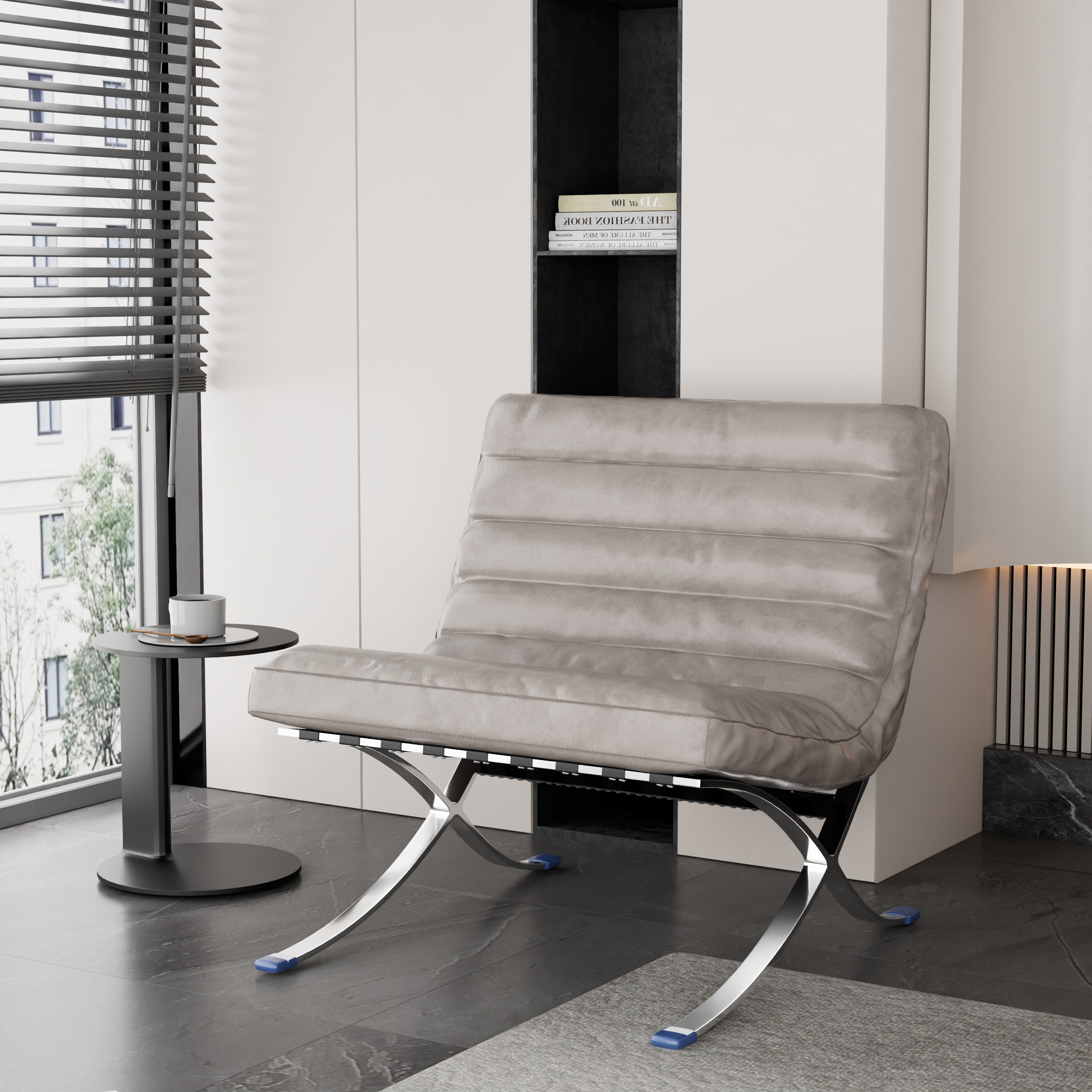 29" Leather Horizontal Tufted Armless Lounge Chair