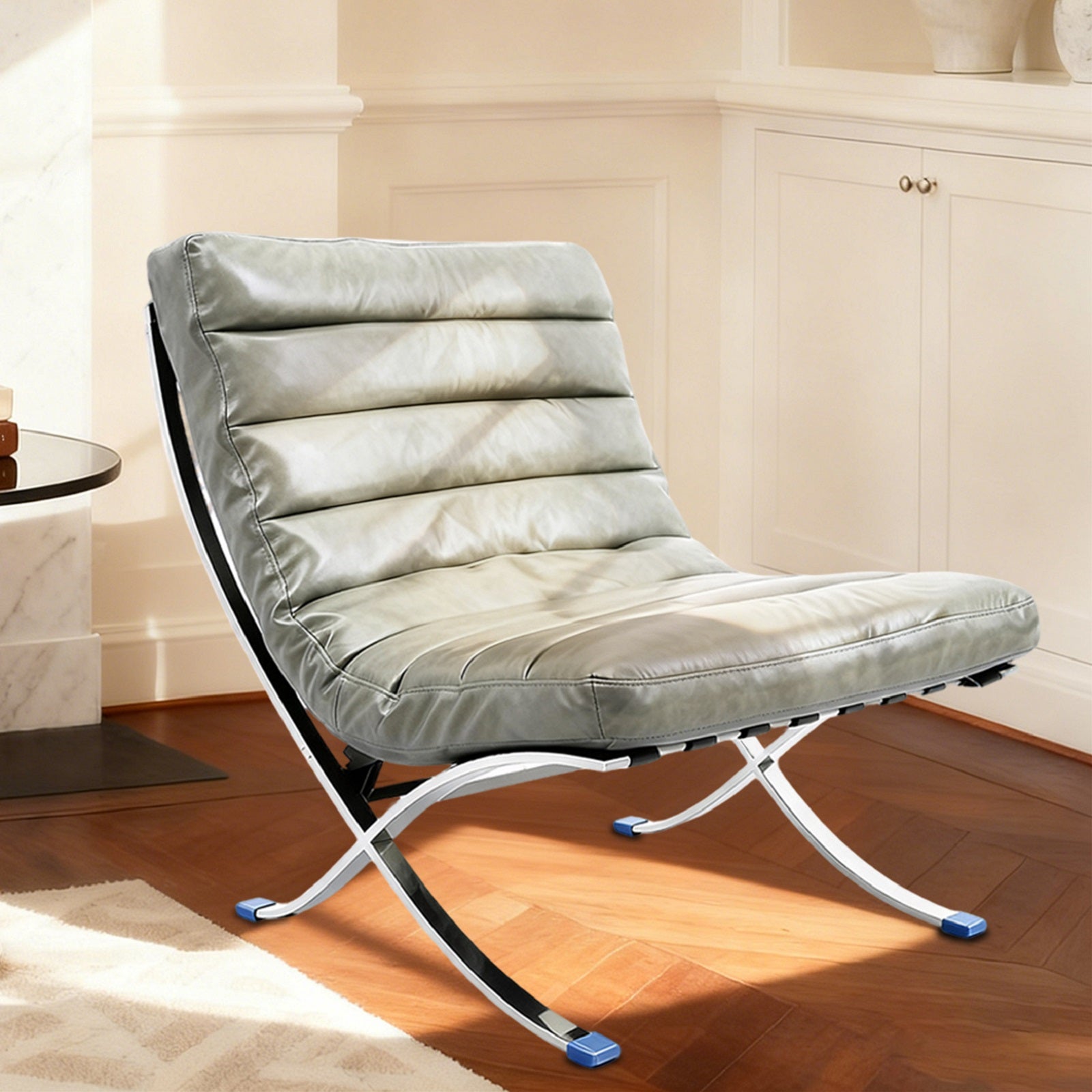 29" Leather Horizontal Tufted Armless Lounge Chair