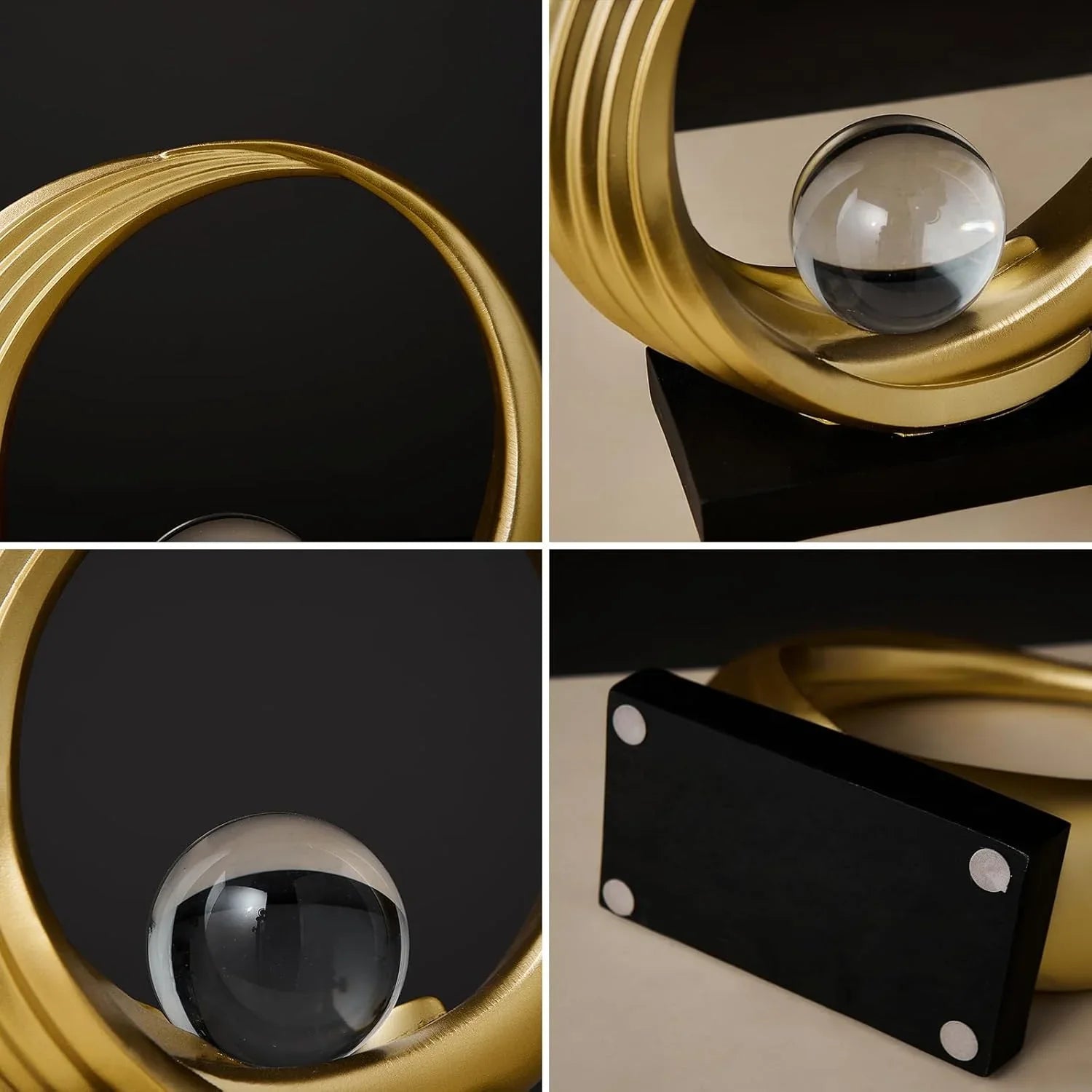 10" Gold Ring and Crystal Ball Sculpture