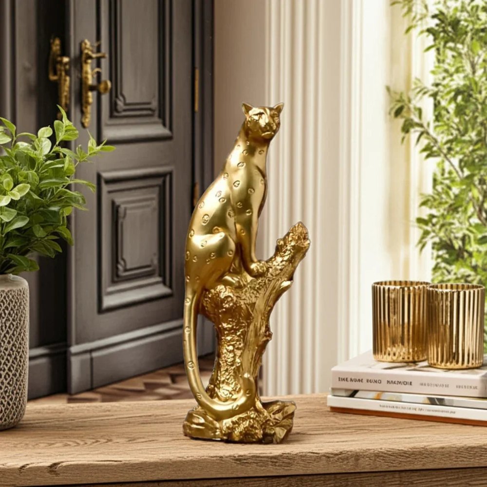 13" Bronze Handpainted Leopard Sculpture