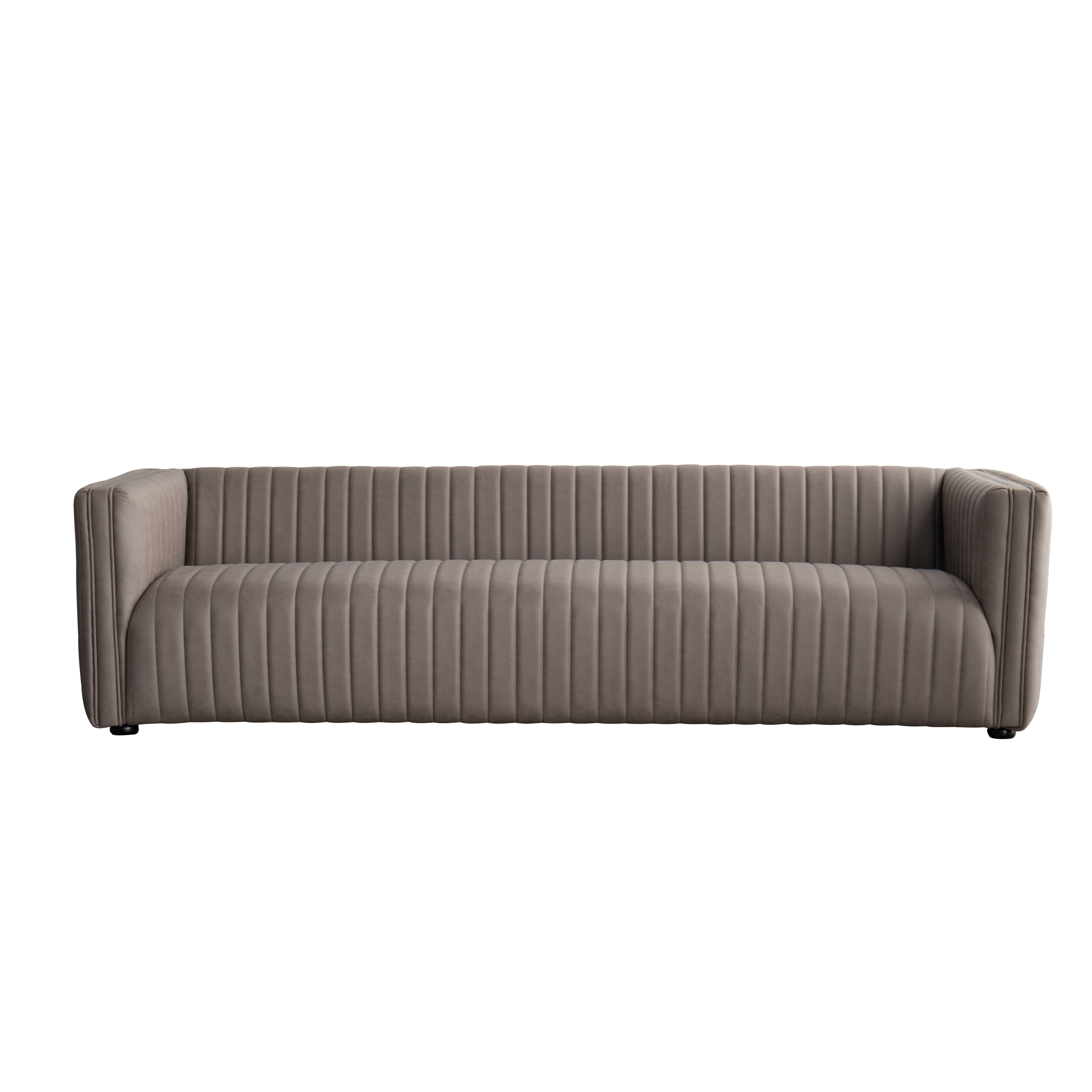 98" Brown Channel Tufted Tuxedo Sofa