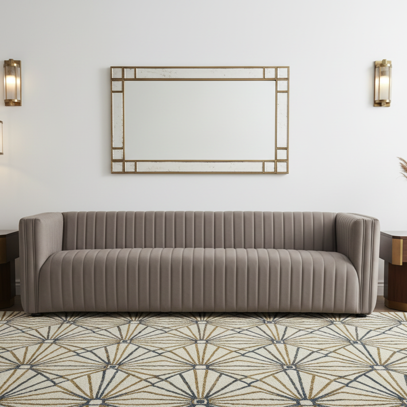 98" Brown Channel Tufted Tuxedo Sofa