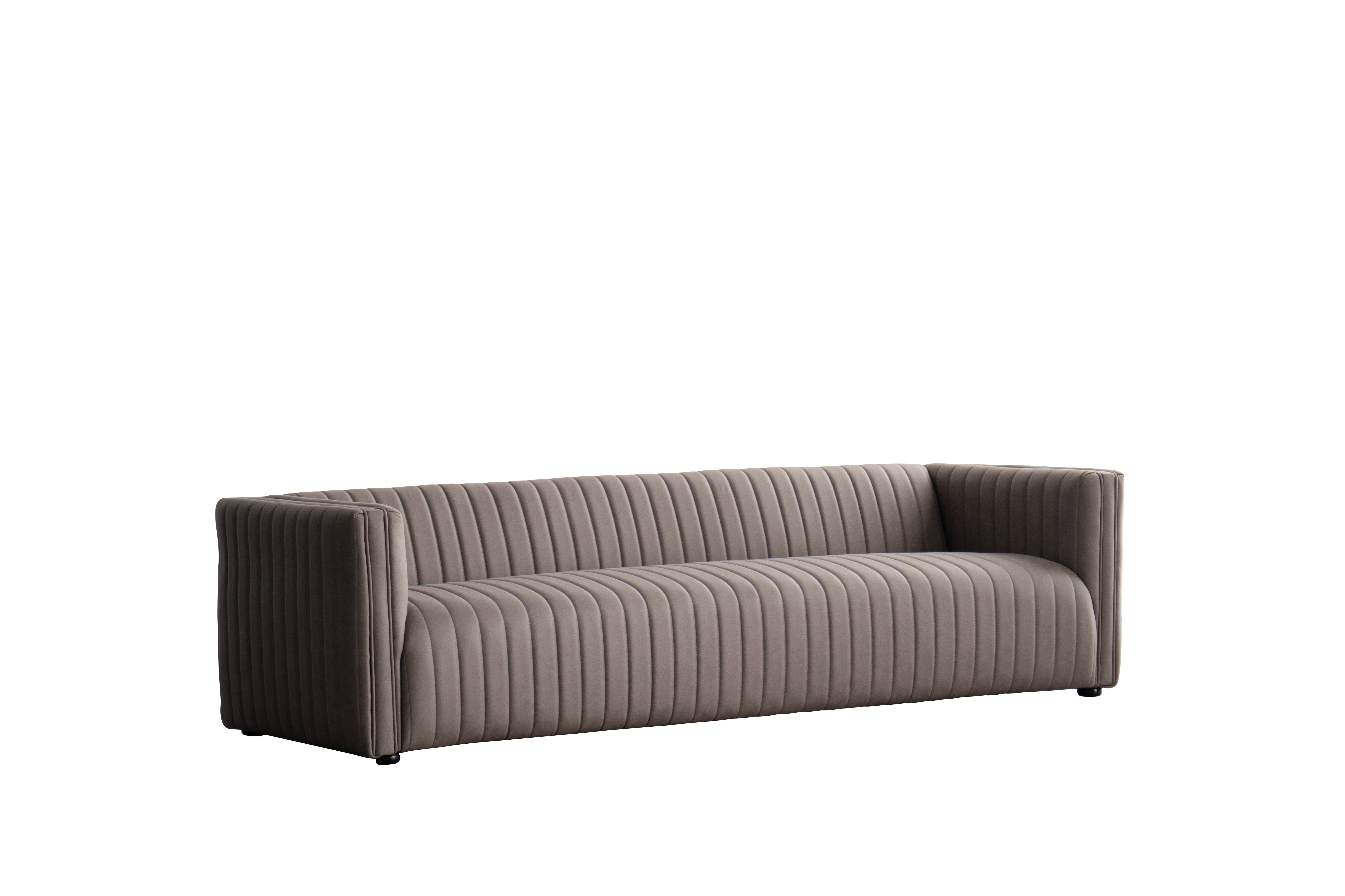 98" Brown Channel Tufted Tuxedo Sofa