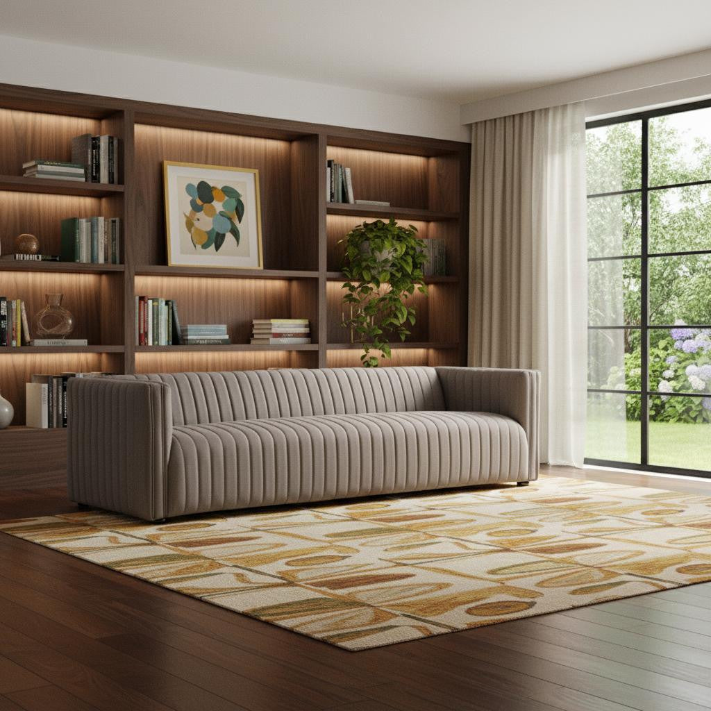 98" Brown Channel Tufted Tuxedo Sofa